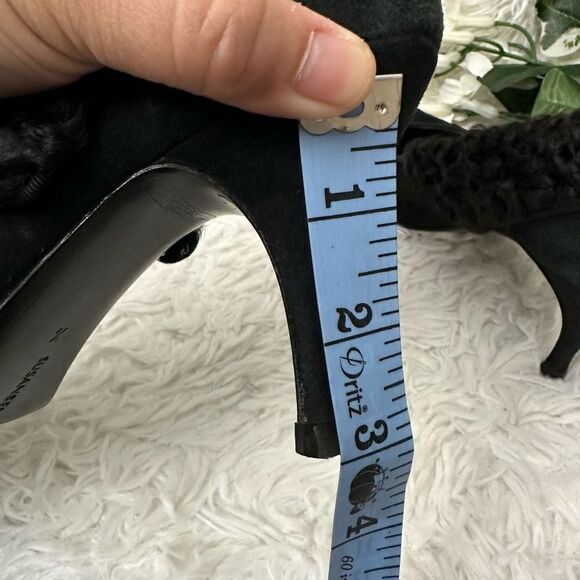 Susan Bennis/Warren Edwards Vintage Black Suede Statement Fur Patch Heels sz 8.5 - Picture 6 of 11